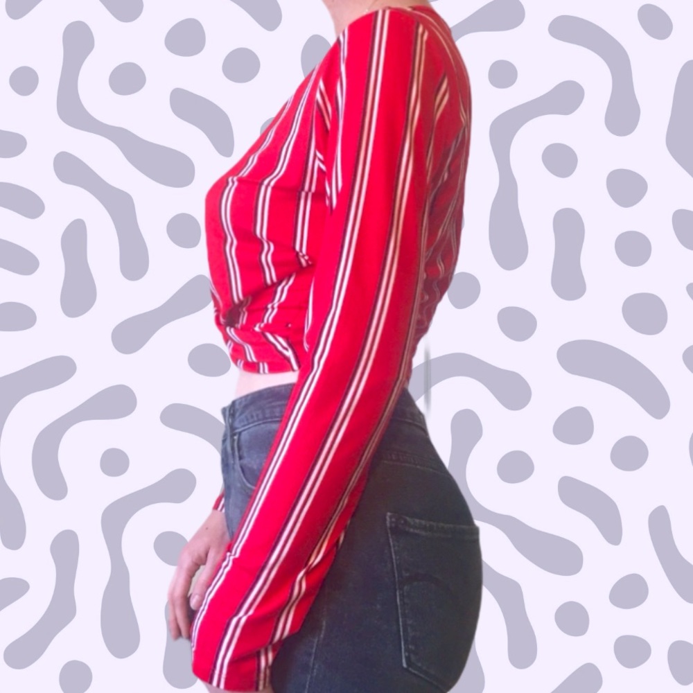 90s ‘Shoop’ Style Candy Stripe Soft Stretch Crop Top Long Sleeve Blouse Shirt